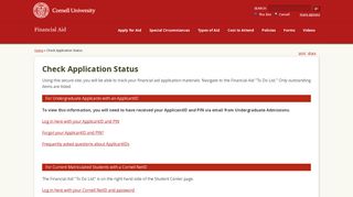 Check Application Status - Financial Aid - Cornell University