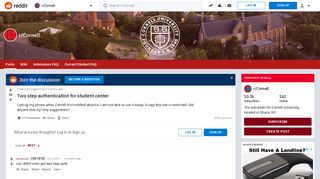 Two step authentication for student center : Cornell - Reddit