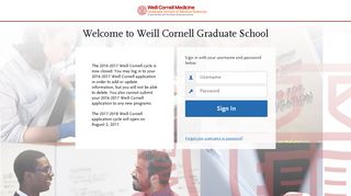 Weill Cornell Graduate School | Applicant Login Page