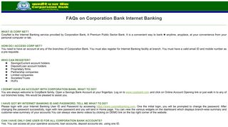 FAQs on CorpNet - Corporation Bank(Net Banking)