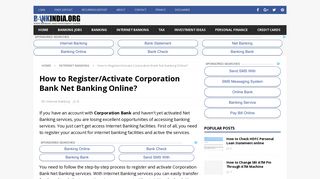 How to Register/Activate Corporation Bank Net Banking Online