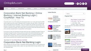 Corporation Bank Net Banking | Online Banking | Internet Banking Login