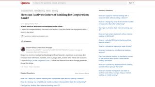How to activate internet banking for Corporation Bank - Quora