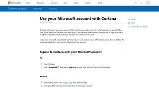 Use your Microsoft account with Cortana - Cortana Help