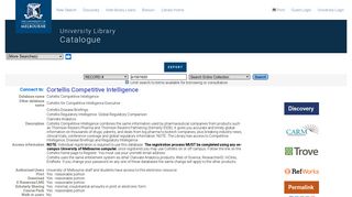Cortellis Competitive Intelligence - Catalogue - University of Melbourne