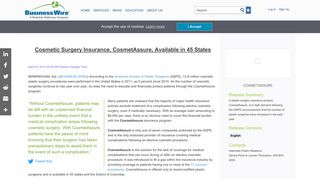 Cosmetic Surgery Insurance, CosmetAssure, Available in 45 States ...