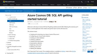 Azure Cosmos DB: SQL API getting started tutorial | Microsoft Docs