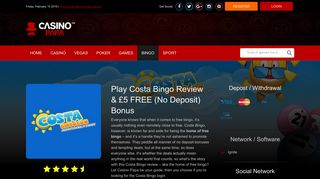 Costa Bingo - Claim £5 FREE Bonus Now. Login For A Chance To Win