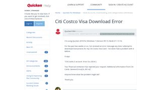 Citi Costco Visa Download Error | Quicken Customer Community - Get ...