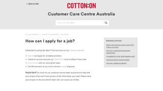 How can I apply for a job? - Customer Care Centre Australia - Cotton On