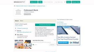 Cottonport Bank - 12 Locations, Hours, Phone Numbers … - Branchspot