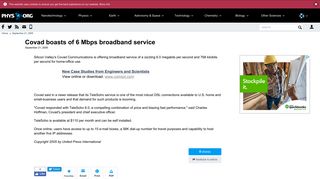 Covad boasts of 6 Mbps broadband service - Phys.org