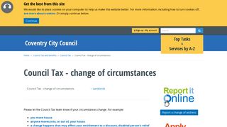 Council Tax - change of circumstances - Coventry City Council
