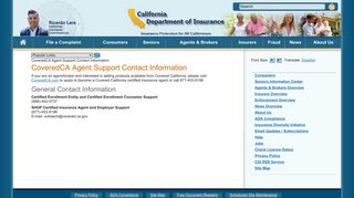 CoveredCA Agent Support Contact Information