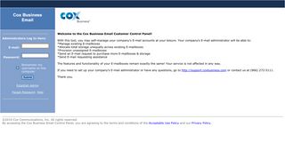 Cox Business Email Control Panel - Login