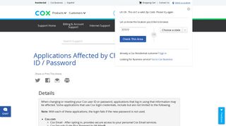 Applications Affected by Changing Cox Login User ID / Password