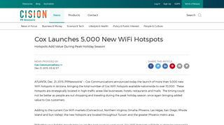 Cox Launches 5,000 New WiFi Hotspots - PR Newswire