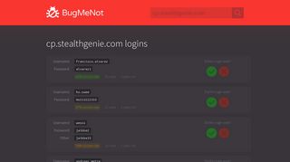 cp.stealthgenie.com passwords - BugMeNot