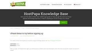 cPanel demo to try before signing up - HostPapa Knowledge Base