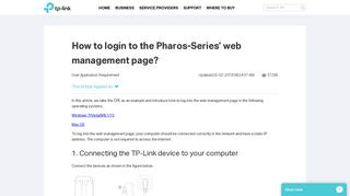 How to login to the Pharos-Series' web management page? | TP-Link