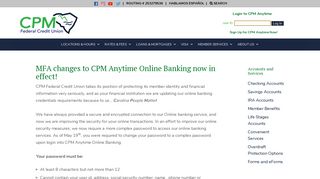 MFA Changes Online Banking - CPM Federal Credit Union