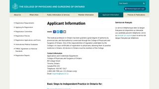 Applicant Information - College of Physicians and Surgeons of Ontario