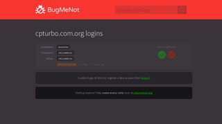 cpturbo.com.org passwords - BugMeNot