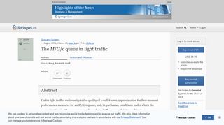 The M/ G/c queue in light traffic | SpringerLink