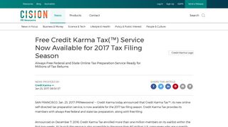Free Credit Karma Tax(™) Service Now Available for 2017 Tax Filing ...
