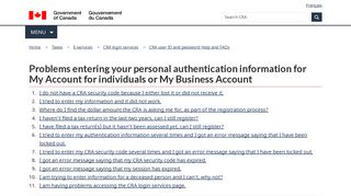 Problems entering your personal authentication information for My ...