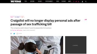 Craigslist will no longer display personal ads after passage of sex ...
