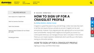 How to Sign Up for a Craigslist Profile - dummies