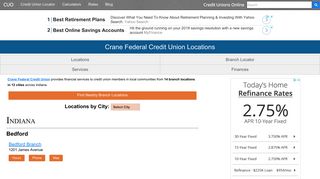 Crane Federal Credit Union Locations of 14 Branch Offices