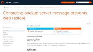 Contacting backup server message prevents web restore - Code42 ...