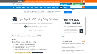 Login Page In MVC Using Entity Framework - C# Corner