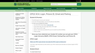 CPCC ID #, Login, Picture ID, Email and Parking — CPCC