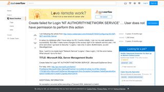 Create failed for Login 'NT AUTHORITYNETWORK SERVICE' ... User ...