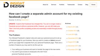 How can I create a separate admin account for my existing facebook ...