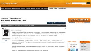 Web Service & Secure User Login - PHP | Dream.In.Code