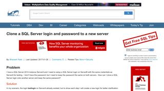 Clone a SQL Server login and password to a new server - MS SQL Tips