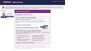 Online banking services - Log in to Credit Card Online Services