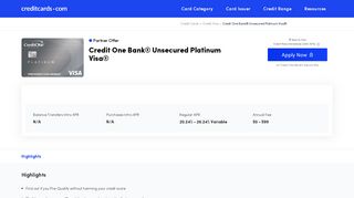 Credit One Bank® Platinum Visa® - Apply Online - Credit Cards