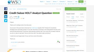 Credit Suisse HOLT Analyst question | Wall Street Oasis
