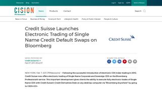 Credit Suisse Launches Electronic Trading of Single Name Credit ...