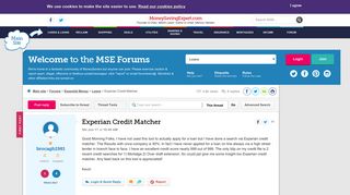 Experian Credit Matcher - MoneySavingExpert.com Forums