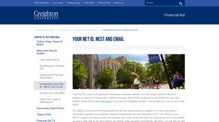 Your Net ID, NEST and Email | Financial Aid | Creighton University