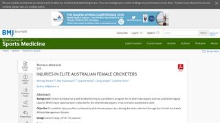INJURIES IN ELITE AUSTRALIAN FEMALE CRICKETERS | British ...