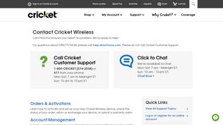 Customer Service Contact Number & Click to Chat ... - Cricket Wireless