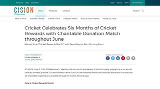 Cricket Celebrates Six Months of Cricket Rewards with Charitable ...