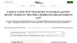 Casey's “5 Tiny 'Pot' Stocks Set to Soar in 2018 Pot Boom” teased in ...